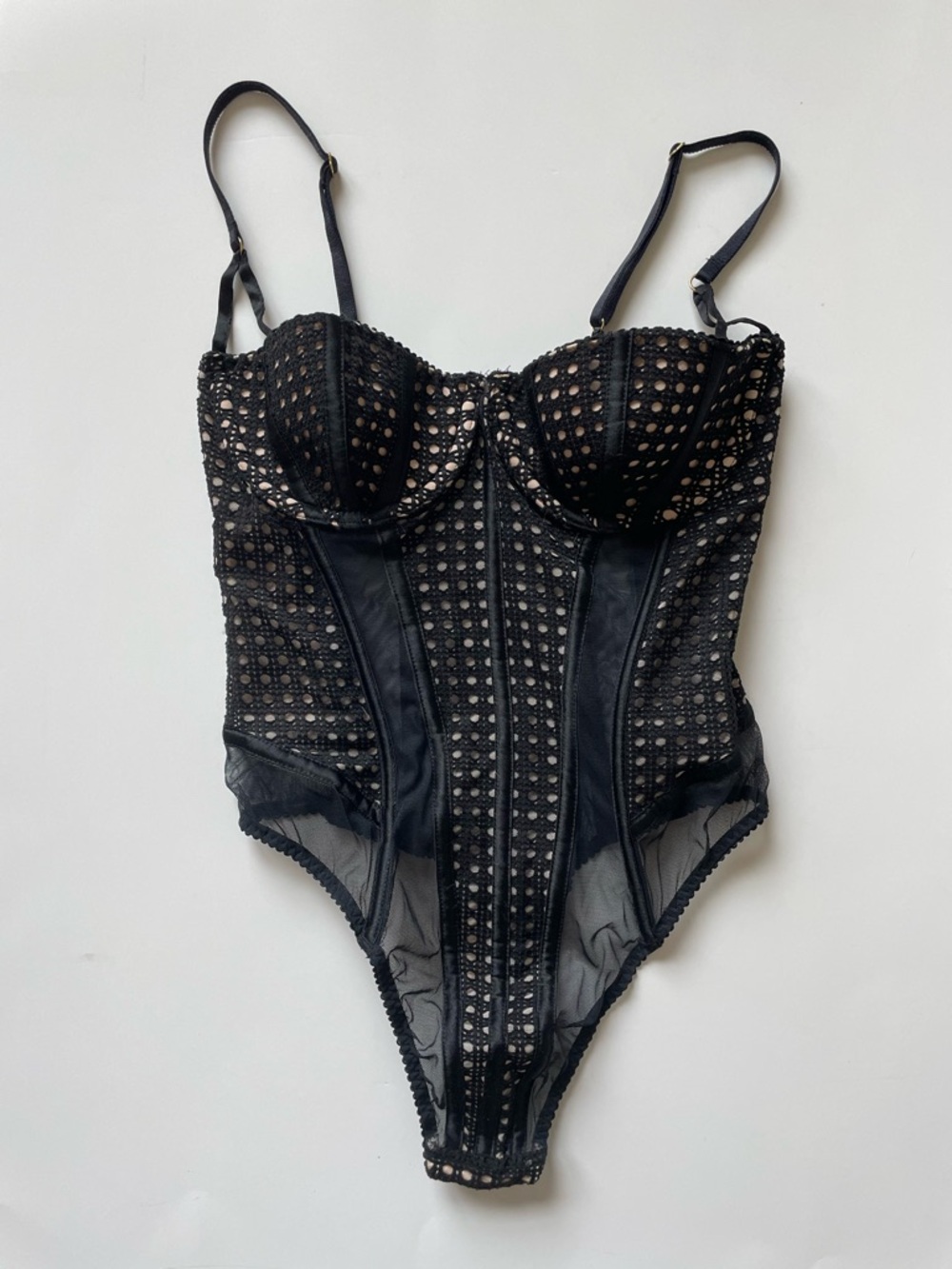 NWT Victoria’s Secret Black & Nude Lingerie Bodysuit Size 34B